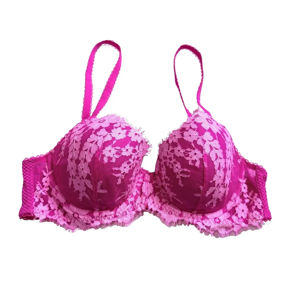 Victorias Secret Dream Angel Lined Lace Demi Bra 36 C Pink Fishnet Underwire Cup